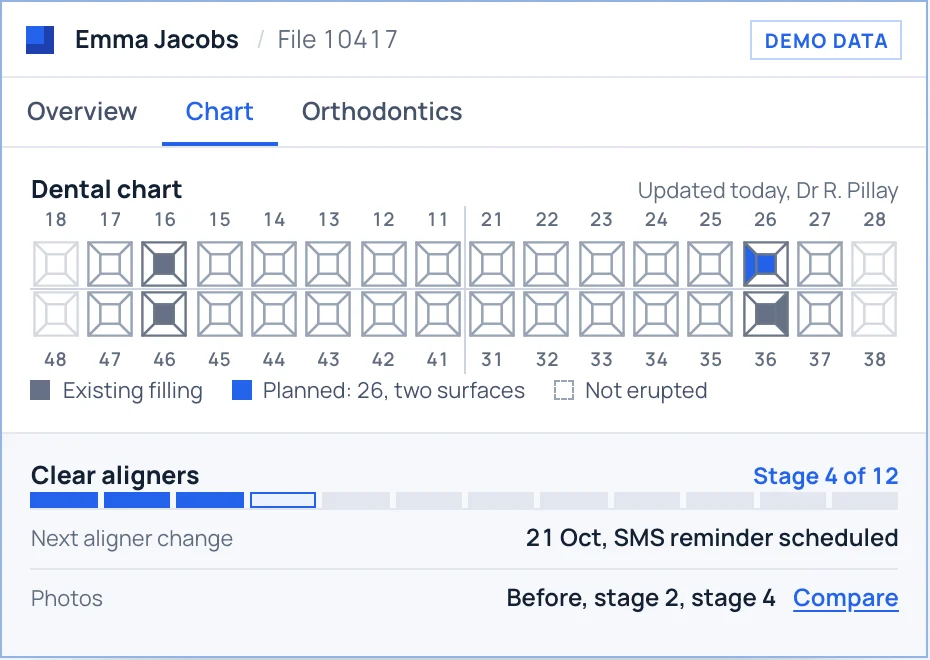 Demo recreation of the practice platform’s dental chart screen